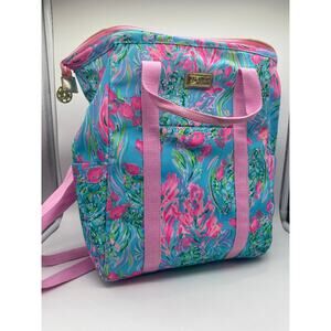 Lilly Pulitzer Blue Pink Fish Print Cooler Bag Backpack Insulated Picnic Travel
